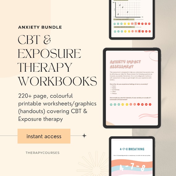 Anxiety Management Worksheets Bundle: CBT & Exposure Therapy Tools, Activities, Handouts, Exercises, Meditations, Counselling Resources