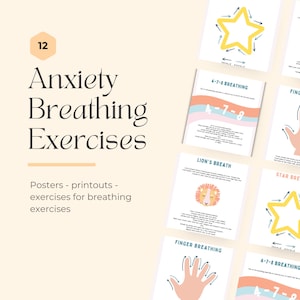Anxiety Breathing Exercises Posters Worksheets - Coping Skills CBT Breathing, Anxiety Posters, Mindfulness, DBT, Office Wall Art, Kids Adult
