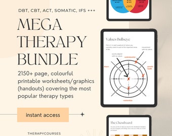 Therapy Worksheets Bundle, Mental Health Resources, Anxiety, Depression, trauma, dbt, cbt, ifs, act, emdr, somatic, Counselling Resources