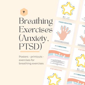 Anxiety Breathing Exercises Posters: Mindfulness, CBT, Coping Skills Worksheets Handouts, Therapy Tools, Counselling Resources, Psychology