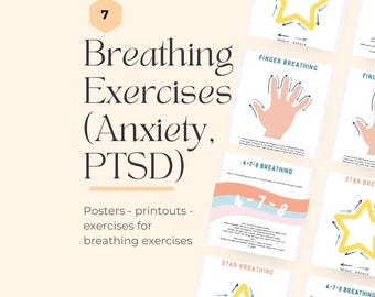 Anxiety Breathing Exercises Posters: Mindfulness, CBT, Coping Skills Worksheets Handouts, Therapy Tools, Counselling Resources, Psychology