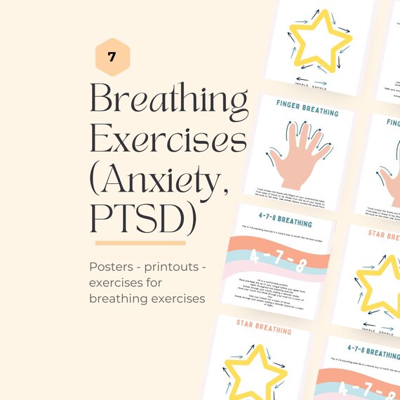 Anxiety Breathing Exercises Posters: Mindfulness, CBT, Coping Skills Worksheets Handouts, Therapy Tools, Counselling Resources, Psychology