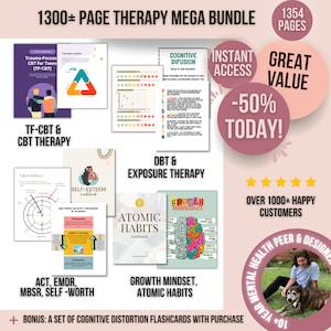 Therapy Worksheets Bundle - 1300+ Pages Therapy Workbook Mega Bundle | Mental Health Workbook, Anxiety, Trauma, Therapist Worksheets