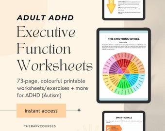 Hojas de trabajo sobre la función ejecutiva del TDAH: Habilidades de organización para adultos, herramientas terapéuticas, recursos de asesoramiento, actividades y folletos (PDF)