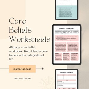 Core Beliefs Worksheet - Help Discover your Core Beliefs, Core Beliefs CBT, List of Core Beliefs pdf, Therapy Tools & Resources