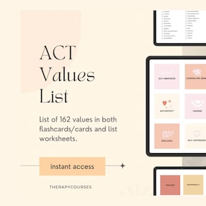 ACT Values List Worksheets: 162 Core Values Flashcards & Examples, Therapy Tools, Resources, Acceptance Commitment, Counselling Resources
