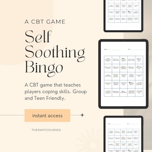 CBT Bingo Therapy Game: Soothing & Coping Skills Game Groups Teens Adults Adolescent Activity Exercises, Counselling Resources