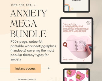 Anxiety Worksheets Mega Bundle: CBT, DBT, ACT Therapy Tools (Digital Download)