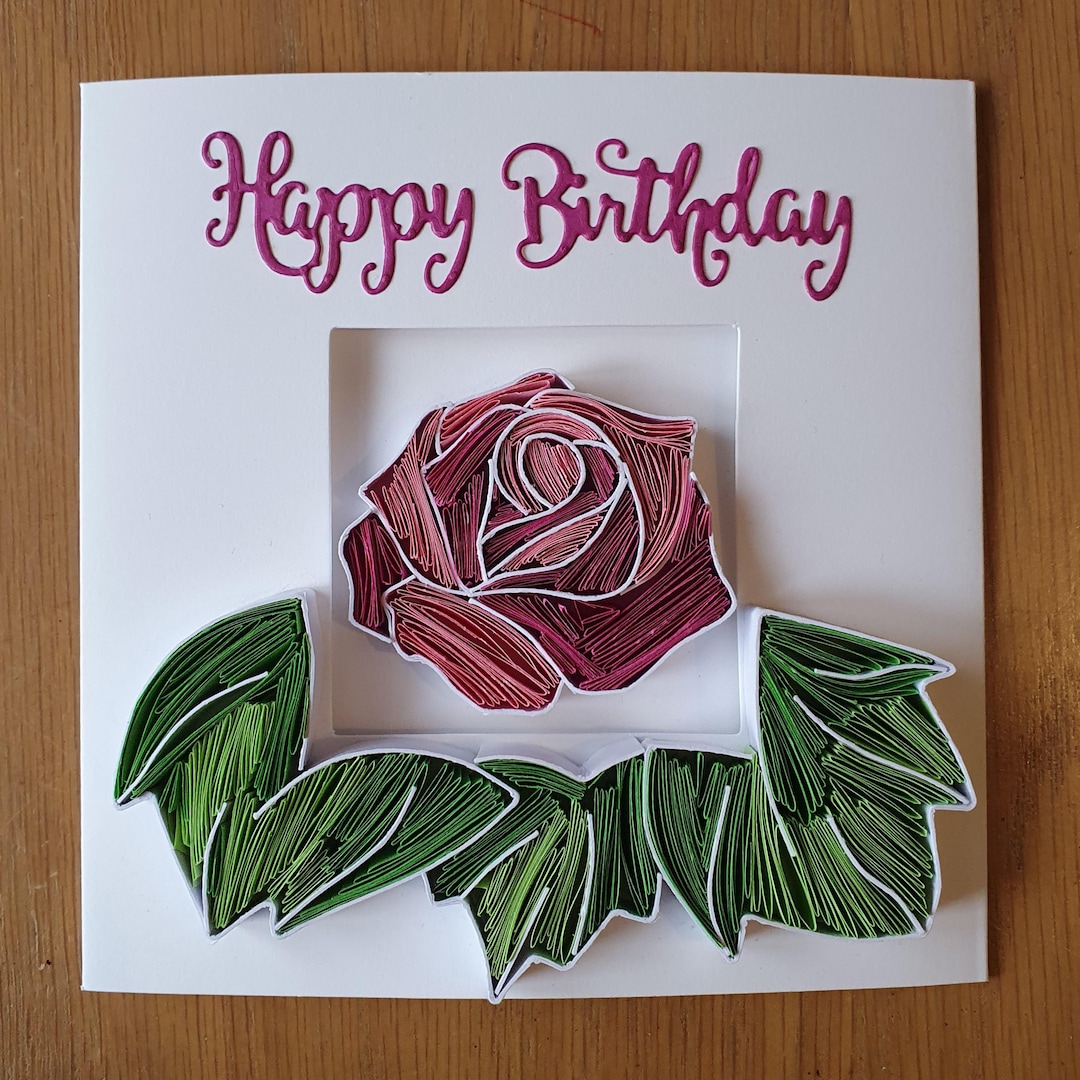 Handmade Quilled Pink Rose Card - Etsy