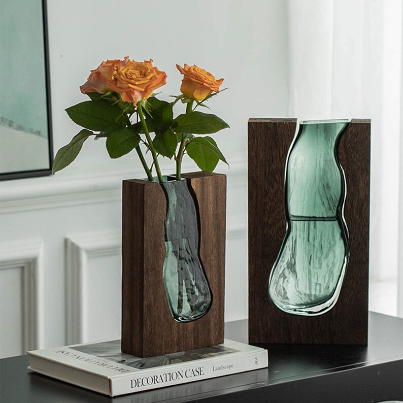 Minimalist Resin and Wood Vase Handmade Indoor Wood Epoxy Etsy