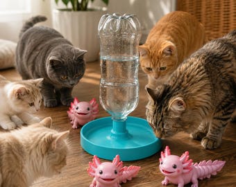 Automatische waterdispenser voor huisdieren, past op standaardfles, 3D STL-bestanden, 3D-geprinte automatische waterdispenser voor huisdieren, past op standaardflessen voor honden en katten