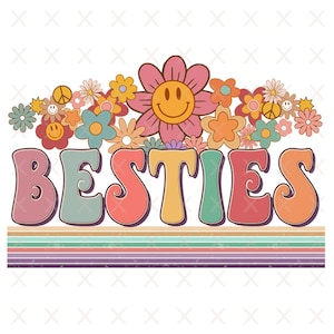 Groovy besties png, retro Toddler Girl Floral Best Friends Sublimation Designs Downloads, Geschenkideen Mama is my bestie Freundschaft Clipart