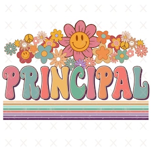 Groovy principal png, retro principal sublimation designs downloads, pliki clipart hippie floral shirt, vintage Back to School teacher Squad