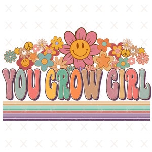 Groovy you grow girl png, retro hippie girl sublimation designs téléchargements, fille t-shirt clipart fichiers télécharger vintage shirt Digital Design