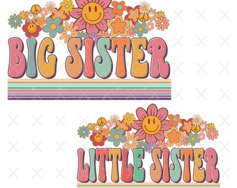 Grote zus kleine zus png print, Meisje sublimatie ontwerpen downloads, Retro groovy kinderen sis meisjes shirt png Broers en zussen Zusters ontwerp bestanden