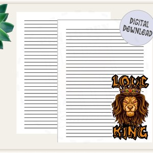 Love My King / Lion Pride / Papel de escritura de cartas de papelería imprimible / Descarga digital instantánea / Carta de EE. UU. 8.5x11 y A4 PDF forrado /