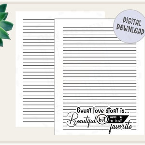 Toda história de amor é linda | Papelaria para impressão Papel para escrever cartas | Download Digital Instantâneo | Carta EUA 8,5x11 e A4 PDF forrado |