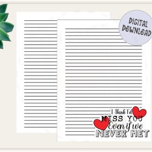 Eu sentiria sua falta mesmo que nunca nos conhecêssemos | Papelaria para impressão Papel para escrever cartas | Download Digital Instantâneo | Carta EUA 8,5x11 e A4 PDF forrado |