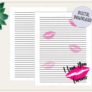 Te amo para siempre - Kiss Lip Print / Papel de escritura de cartas de papelería imprimible / Descarga digital instantánea / Carta de EE. UU. 8.5x11 & A4 PDF forrado