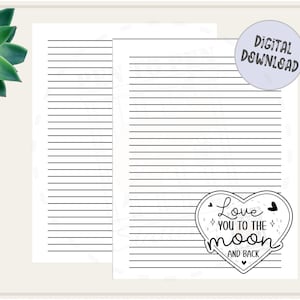 Te amo hasta la luna y de regreso / Papel de escritura de cartas de papelería imprimible / Descarga digital instantánea / Carta de EE. UU. 8.5x11 y A4 PDF forrado /