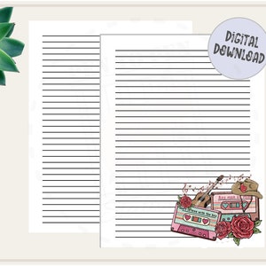 Cinta de mezcla de música country / Papel de escritura de cartas de papelería imprimible / Descarga digital instantánea / Carta de EE. UU. 8.5x11 y A4 PDF forrado /