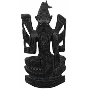 Karungali Varahi Amman Statue 6 Inch 100% Natural Made of Original Ebony Wood Goddess Varahi Amman Idol for Puja (Pack 1) Handmade Carving