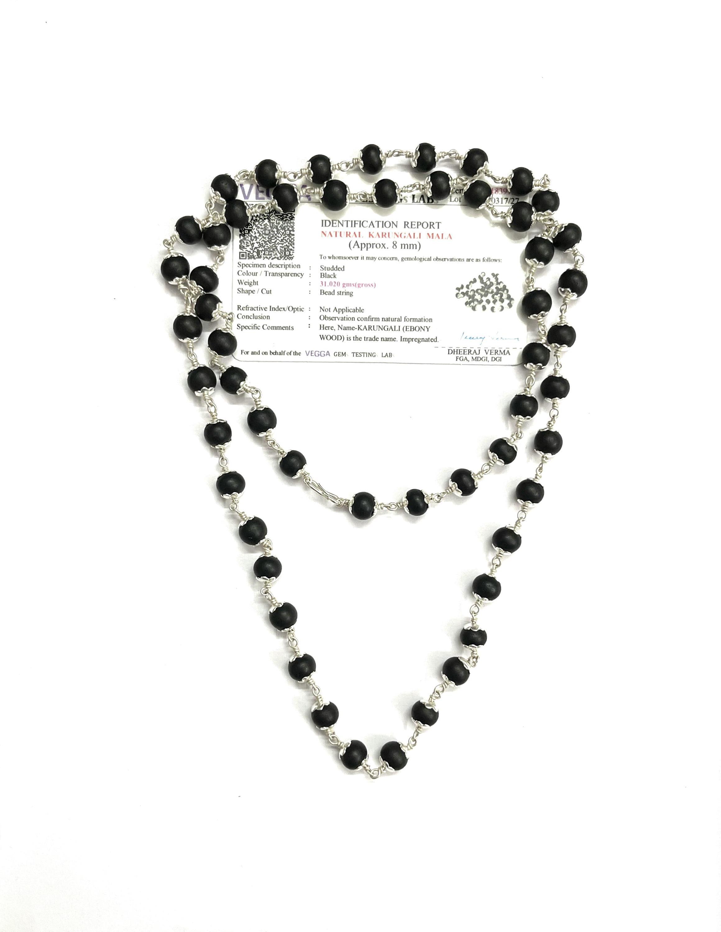 Certified 925 Silver Karungali Mala 8mm (54 Beads) Natural