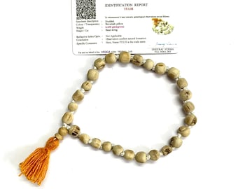 Certified Tulsi Mala 27 Bead 8mm, Original Holy Basil Tulasi Pocket Mala 27+1 Guru Bead Vaishnav Iskcon Japa Rosary Necklace for Yoga Prayer