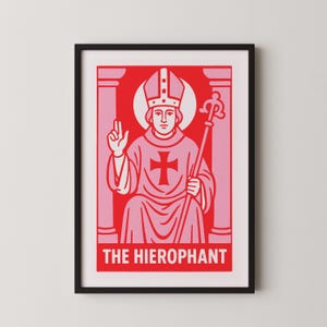 Der Hierophant – [DIE STREICHHOLZSCHACHTEL-SERIE] – Digitaler Download. Vintage, Mitte des 20. Jahrhunderts, Retro-Streichholzschachtel-Etikett, Comicbuch, flache Illustration.