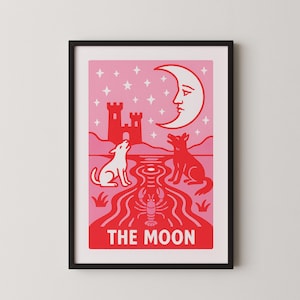 Der Mond – [DIE STREICHHOLZSCHACHTEL-SERIE] – Digitaler Download. Vintage, Mitte des 20. Jahrhunderts, Retro-Streichholzschachtel-Etikett, Comicbuch, flache Illustration.