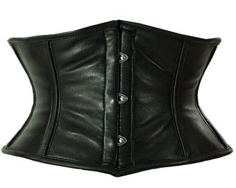 Women's heavy Duty Steel boned real Leather under bust waspie Black  corset