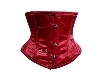 Corset en Satin rouge Waspie gothique en acier désossé, cintré à la taille, laçage serré, gothique, Clubwear, sous le buste, C78S