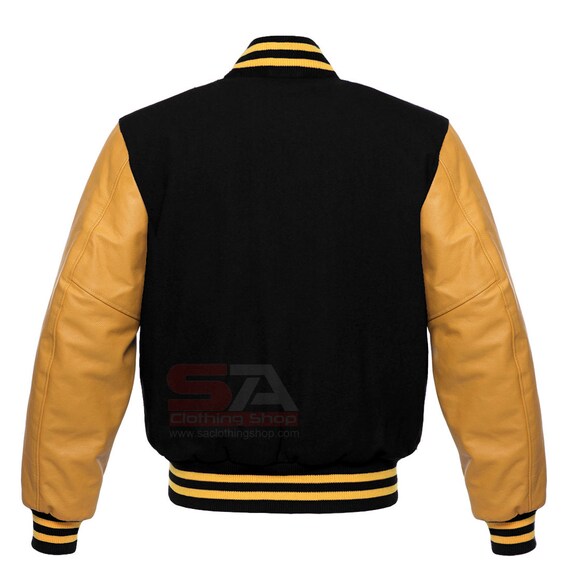 Black and gold letterman jacket discount