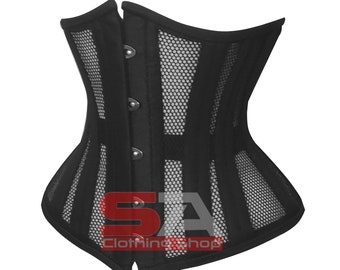 Mesh Corset, Cotton Black Underbust Corset, Lightweight Corset, Waist Cincher Lace up Steel Boned Steampunk Corset Dress C19MC