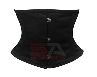 Women Steel Boned Waist Cincher Lacing Gothic Waspie Cotton Underbust Corset Belt C79C Black