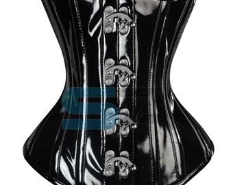 Heavy Duty "Queen femmes noir PVC brevet style Underbust Corset acier désossé taille formateur corset élégant conçu pour accentuer la silhouette du corps