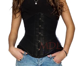 Women's Genuine Leather Corset ,Underbust Shaper Waist Trainer Corset