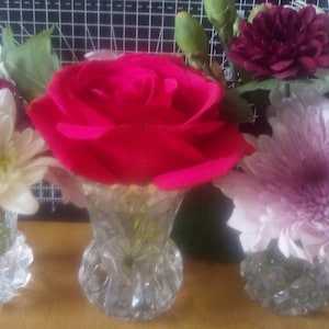 Miniature glass deep cut crystal vintage bud vases.