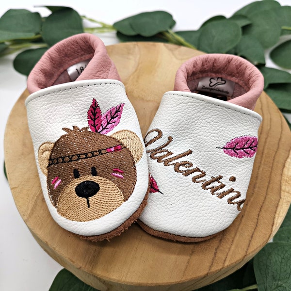 Bio Krabbelschuhe mit Namen für Baby und Kinder (Öko Lederpuschen) - personalisierte Lauflernschuhe mit Name