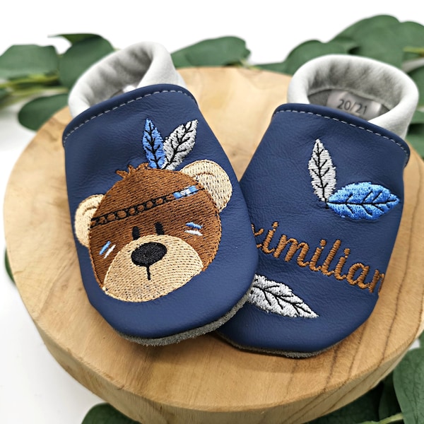 Bio Krabbelschuhe mit Namen für Baby und Kinder (Öko Lederpuschen) - personalisierte Lauflernschuhe mit Name