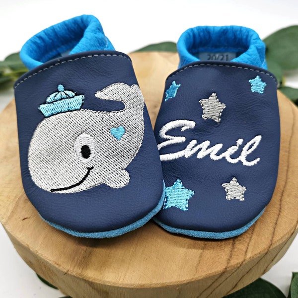 Bio Krabbelschuhe mit Namen für Baby und Kinder (Öko Lederpuschen) - personalisierte Lauflernschuhe mit Name