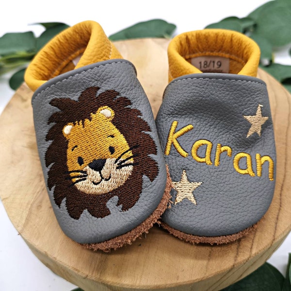 Bio Krabbelschuhe mit Namen für Baby und Kinder (Öko Lederpuschen) - personalisierte Lauflernschuhe mit Name