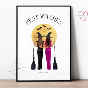 Impressão personalizada de melhor amigo de Halloween, festa de Halloween, presente de bestie, aniversário, ilustrado, presente de melhor amigo, melhores amigos, bruxa, bruxas