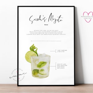 Personalisierte Cocktail Eigenschaften | Geschenk, Freund, Bestie, Geburtstag, Jahrestag, Hochzeit, Martini, Daiquiri, Mojito, Küche, Barkarte