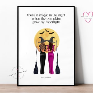 Halloween Custom Best Friend Print, impreza Halloween, prezent dla najlepszego przyjaciela, urodziny, ilustrowany, prezent dla najlepszego przyjaciela, najlepsi przyjaciele, czarownica, światło księżyca