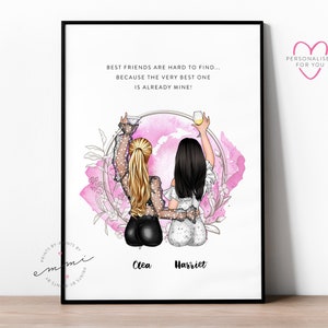Impresión de retrato personalizada Bestie personalizada, Besties, Amigo, Ilustrado, Regalo de mejor amigo, Salida nocturna, Noche de chicas, Moda, Mejor amigo