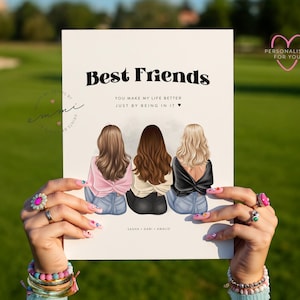 3 Bester Freund Print | Individuell, Personalisiert | Geburtstagsgeschenk für Freundin, Schwester, Mutter, Mama, Cousin, Besties, Familie, Arbeitsfreunde