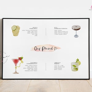 Personalisierter Cocktail 'Unsere Runde' Druck - Geschenk, Freund, Bestie, Geburtstag, Jahrestag, Hochzeit, Martini, Daiquiri, Mojito, Küche, Barkarte