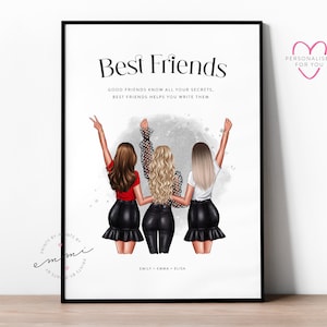 Impression 3 meilleurs amis | Personnalisé, personnalisé | Cadeau d'anniversaire ou de Noël pour une amie, une soeur, une mère, une mère, une cousine, un ami, la famille