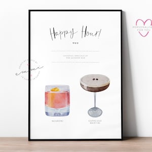 Personalisierte Cocktail Happy Hour Druck | Geschenk, Freund, Bestie, Geburtstag, Jahrestag, Hochzeit, Martini, Daiquiri, Mojito, Küche, Barkarte